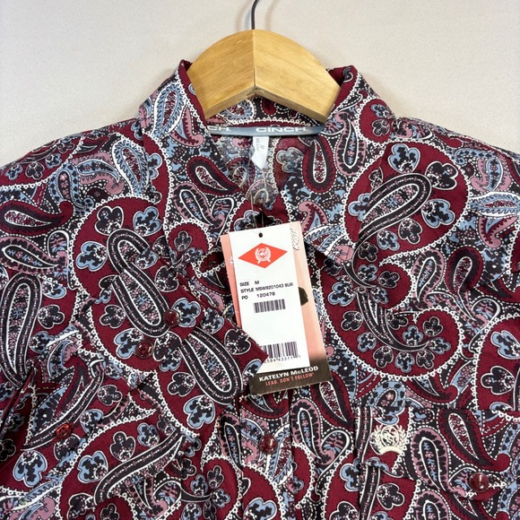 Cinch Tops - NEW Cinch Paisley Western Shirt Womens Medium Burgundy Pearl Snap Cotton Rodeo